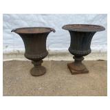Pair Cast Iron Garden Urns 14 in. D, 18 in. T