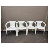 4 White Plastic Outdoor Patio Chairs