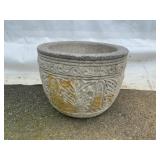 Concrete Planter with Leaf Relief Decoration