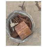 Galvanized Tub With Assorted Rusted Metal Parts