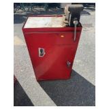 Red Metal Cabinet With Workbench Vise