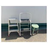2 Step Stools and 1 Metal Stool