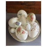 Grouping of Milk Glass Paint Decorated Eggs