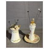 (2) Chinaware Hat Pin Holders