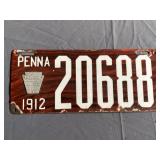 1912 PA Porcelain Enamel License Plate