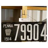 1914 PA Porcelain Enamel License Plate
