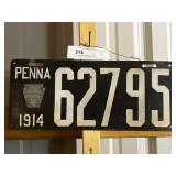 1914 PA Porcelain Enamel License Plate