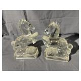(2) Glass Horse Form Bookends