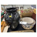Stoneware Vase w/ Contemp. Pottery Bowls