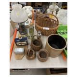 Table Light, Woven Baskets & Storage Crock