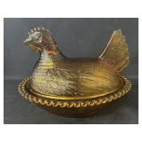 Amber Glass Hen on Nest