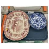 Transferware Platter w/ Flow Blue Plate
