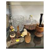 Art Glass w/ Hummel Fig., Candy Cont. & Butterprt.