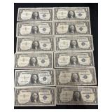 (12) $1 Dollar US Silver Certificates