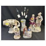 Porcelain Figurines w/ Hat Pin Holder