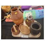 Redware Canisters w/ Contemp. Woven Baskets