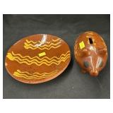Breininger Redware Plate w/ Still Bank