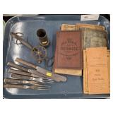 Textbooks w/ Vintage Wood Handled Utensils