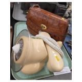 Vintage Rotary Telephone w/ Alligator Handbag