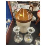 Stoneware Storage Crock w/ Candlesticks