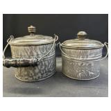 (2) Gray Agateware Berry Pails