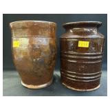 19th C. Redware Mug w/ Storage Canister