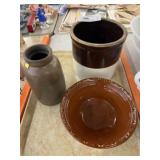Ned Foltz Redware Bowl w/ Storage Crocks