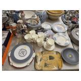 Figurines w/ Chinaware Mugs & Dinner Plates