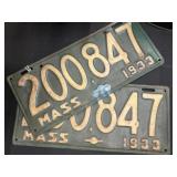 (2) 1933 Mass. License Plates