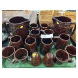 Stoneware Pitchers w/ Mugs & Shakers