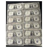 (12) US $1 Silver Certificates