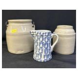 Stoneware Storage Crocks w/ Sponge Dec. PItcher