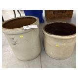 (2) Stoneware Straight Sided Storage Crocks