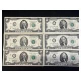 (6) Asst. $2 Dollar Bills