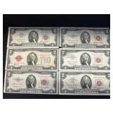 (6) Red Seal $2 Bills