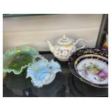 Art Glass w/ Chinaware Teapot & Bowl