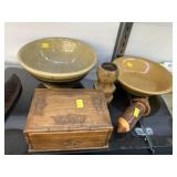 Stoneware Bowls w/ Crvd. Wood Still Bank & Stg. Bx