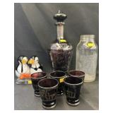Overlaid Liquor Set w/ Fig. & Malted Milk Jar