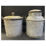 Gray Agateware Pail w/ Creamer Can