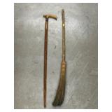 Carved Wood Cane w/ Broom