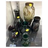Art Glass Vases w/ Cream Pitcher