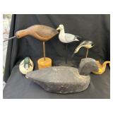 Carved Wood Shore Birds w/ Duck Decoy