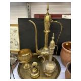 Middle Eastern Brass PItchers w/ Svg. Tray