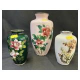 (3) Floral Dec. Cloisonne Style Vases
