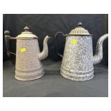(2) Agateware Gooseneck Teapots