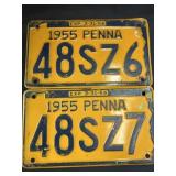 (2) 1955 PA License Plates