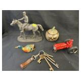 Vintage Toys w/ Skeleton Keys & Cast Metal Horse