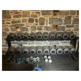 Large Assortment of Dumbells w/ Rack