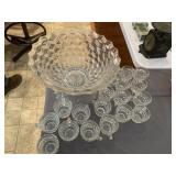 Fostoria American Patt. Punch Bowl w/ 20 Cups