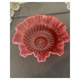 Cranberry Opalescent Art Glass Bowl